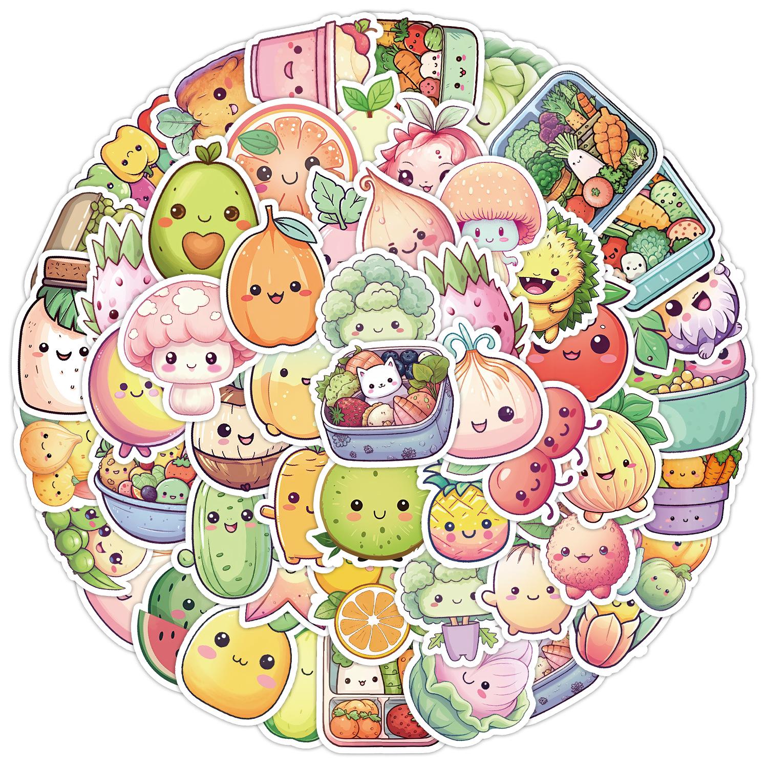 

50/100 Cute Watercolor Fruit & Vegetable Doodle Stickers: Waterproof Decor for Bottles & Computers