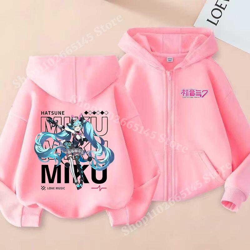 Felpe con zip Hatsune Miku Cappotto Ragazze Cardigan Carino con Cappuccio Giacca Primavera Autunno Bambini Maniche Lunghe Moda Abbigliamento Bambini Regalo