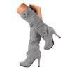 Warm Vintage Women's Knee High Leather Boots Long Mid Calf Heel Flat Shoes Boots Women's over The Knee Wide Calf Boots for Women