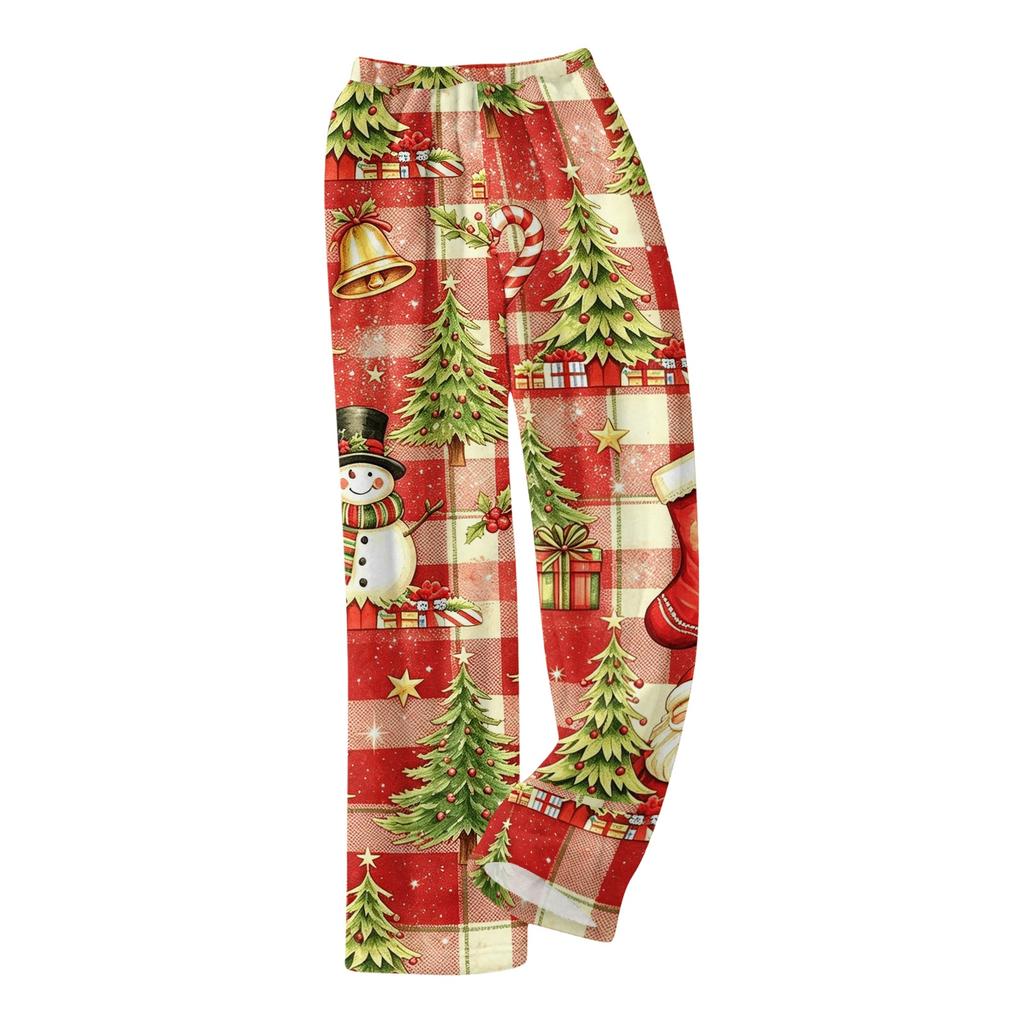Women's Christmas Plush Pants with Snowflake and Christmas Tree Print, Cozy Sleep Pants for Home
