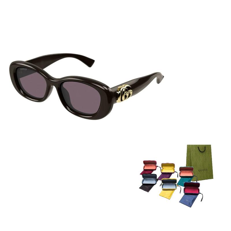 

GUCCI Temple Logo Acetate Rectangular Sunglasses Unisex Couple Brown 53 коричневый