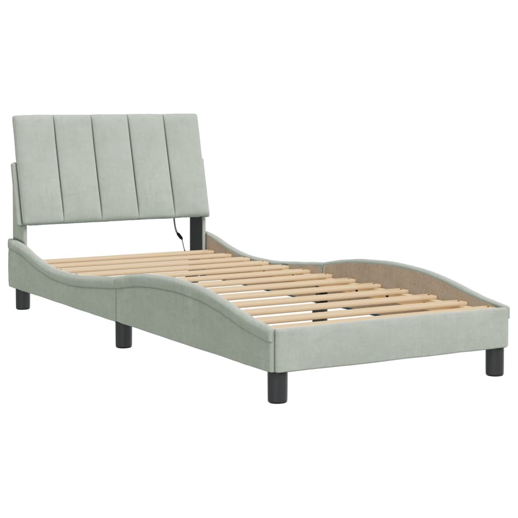 Vidaxl Bed Frame With LED Lighting, Light Gray, 80X200 Cm, Velvet