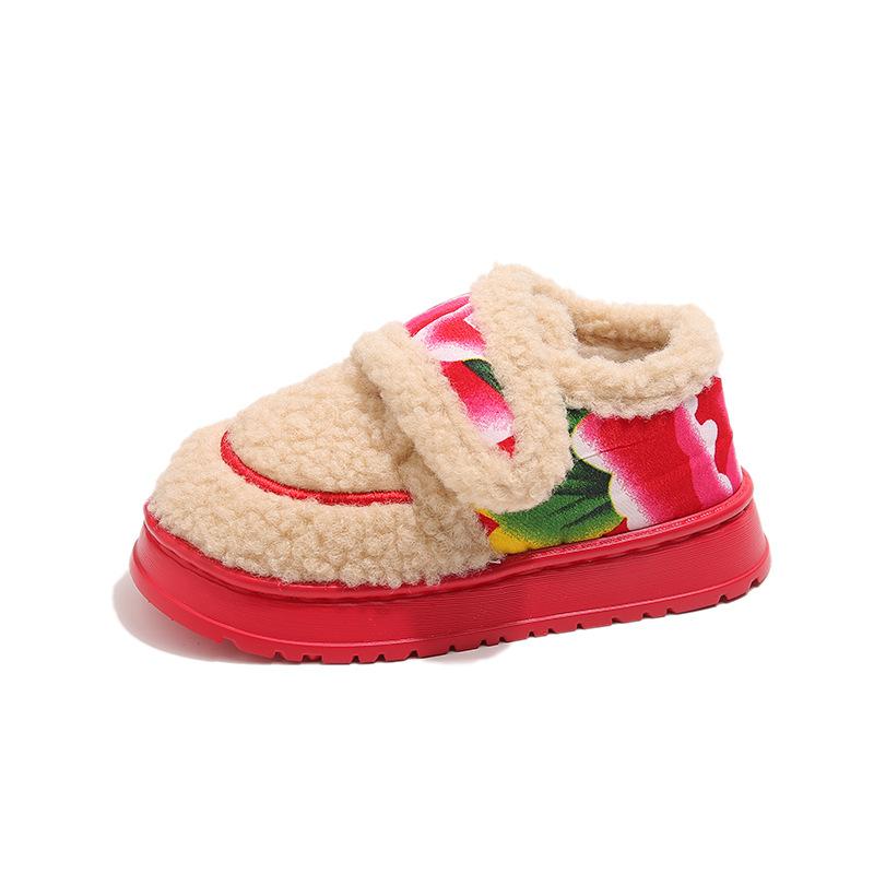 Girls Northeast Big Flower Cotton Shoes 2025 Winter New Non-slip Warm Plush Shoes Children's Versatile Snow Cotton
