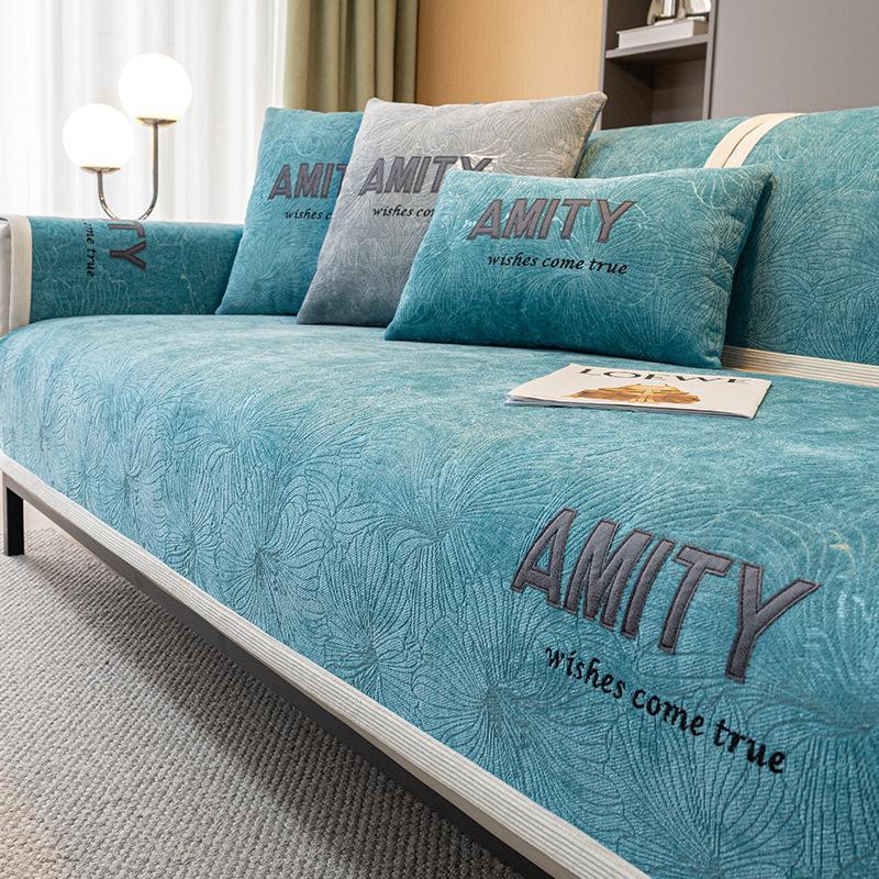 Chenier Sofa Cushion, Universal In All Seasons, Embroidered Letters, High-End Non-Slip Seat Cushion, Cover Cloth Leather Sofa Cover