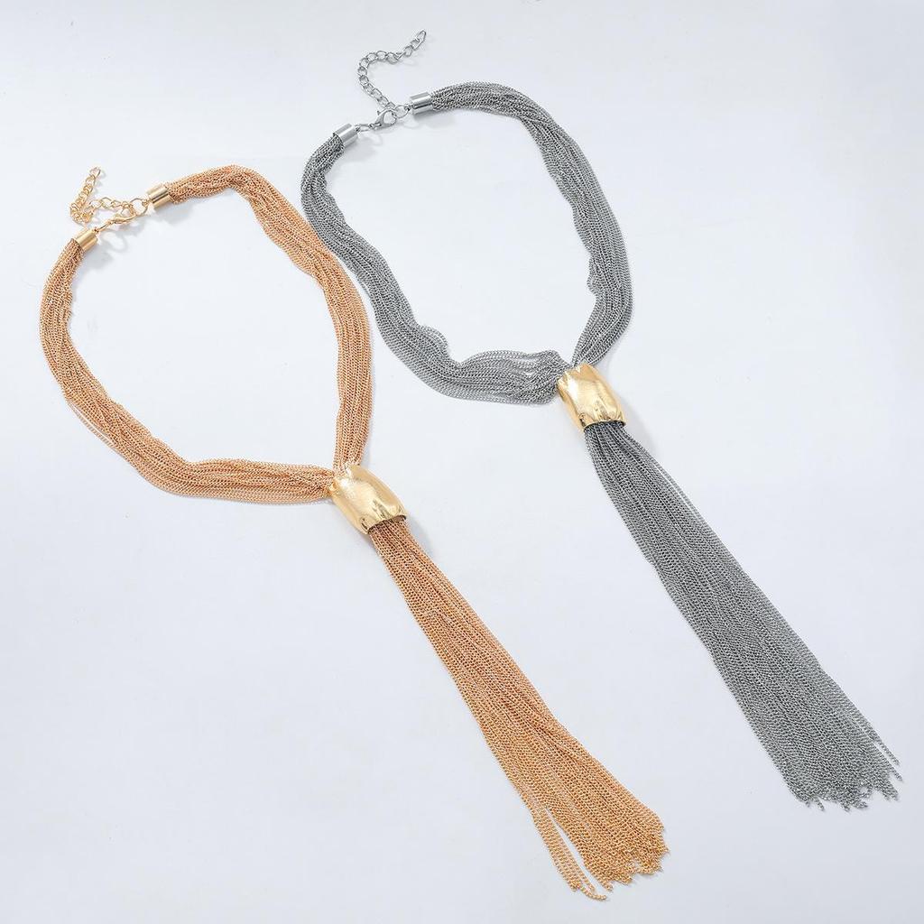 ZA Trendy Punk Metal Tassel Pendant Necklace for Women - High-End Jewelry