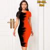 Slim Short Sleeve Knee-length Dress Fashion Women Midi 3D Waterfall Print Dress