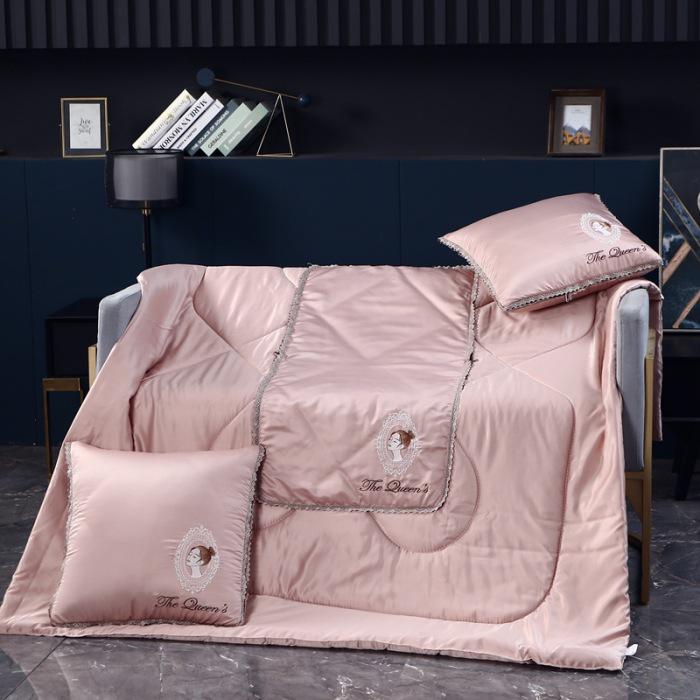 Light Luxury Washable Silk Embroidery Pillow & Cool Feel Quilt