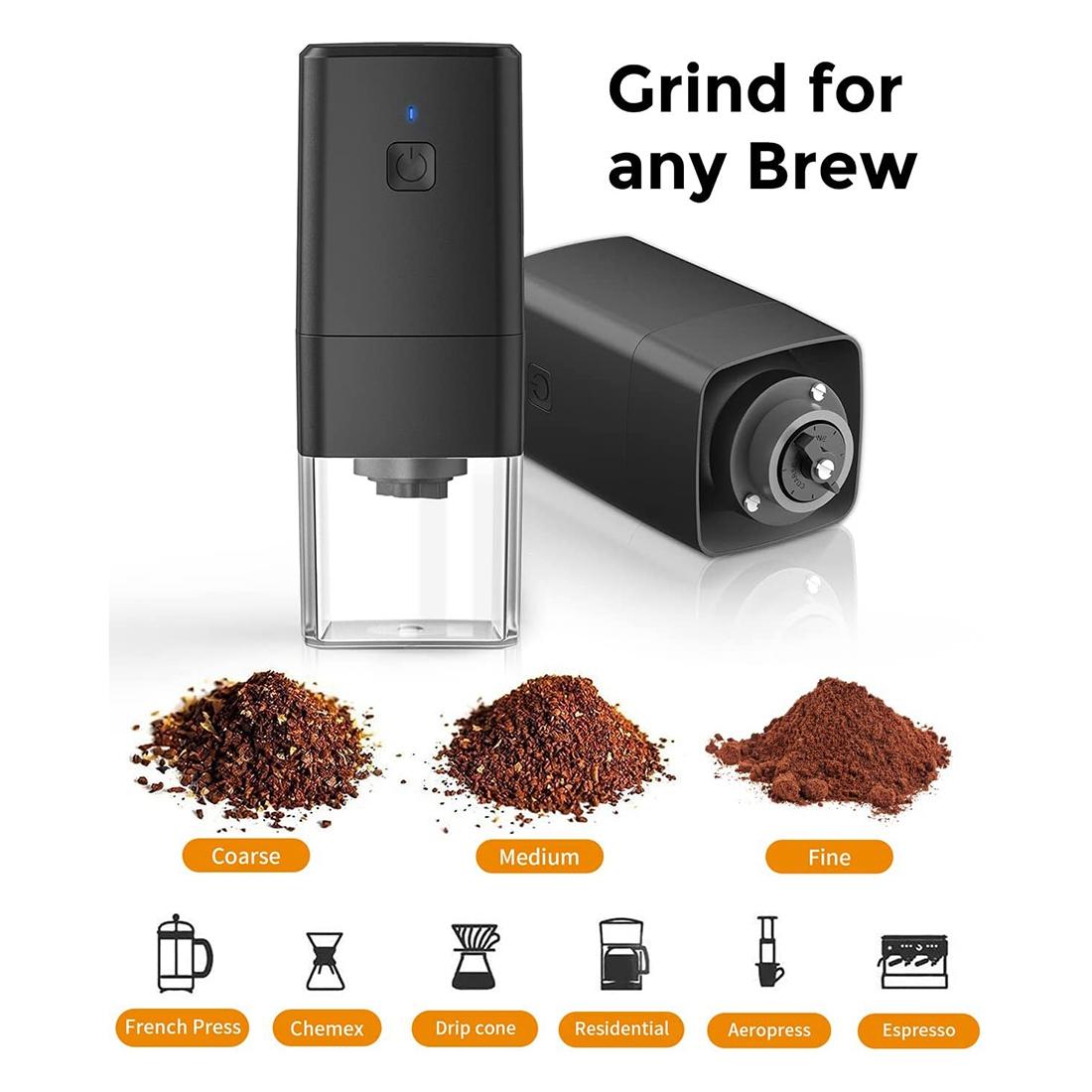 T02C!Portable Coffee Grinder -Small Electric Coffee Bean Grinder - Rechargeable Espresso Grinder With Multi Grind Setting белый