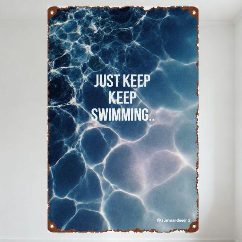 

JUST KEEP SWIMMING Motivational Metal Tin Sign Vintage Rustic Underwater Water Ripples Bubbles Design for Home Bar Cafe Decor 20x30cm（7.8x11.8inch）