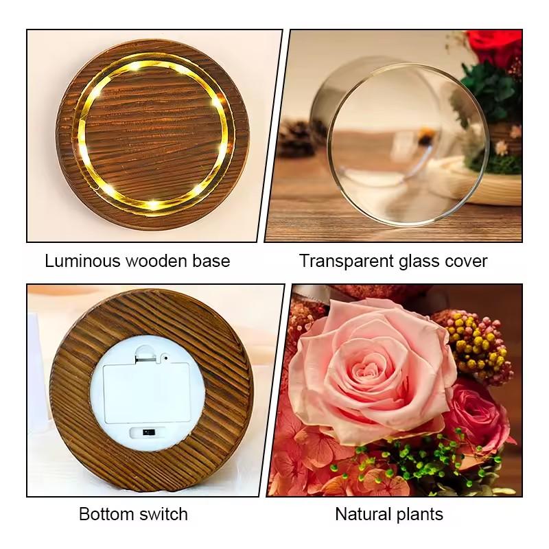Valentine's Day Gift for Girlfriend Eternal Preserved Rose Flower Gift Box Teddy Bear Eternal Flower with Lights Gift for Women