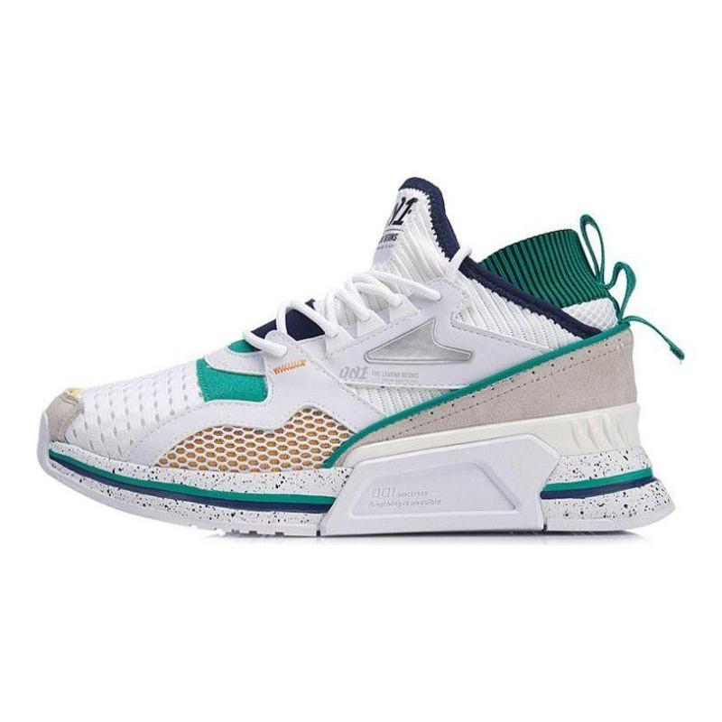 Li-Ning Retro Splicing Men s Mid Top Running Shoes White Green AGLP007-4 40