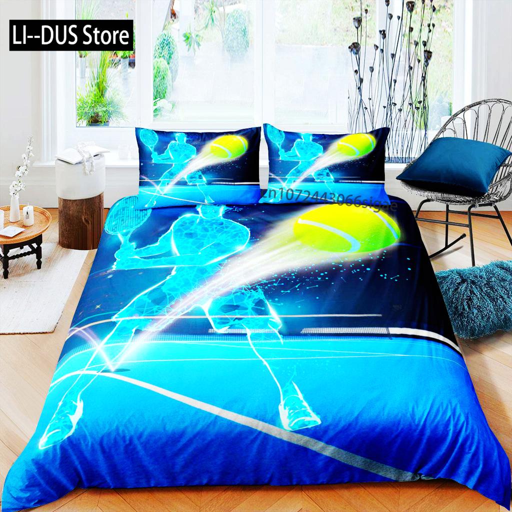 Dekbedovertrekset Tennisbal Sportspel Thema Beddengoedset Eenpersoonsmaat Voor Kinderen Tieners Volwassenen Tennisracket Bal Dekbedovertrek