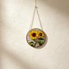 Sunflower Window Decor, Shatterproof Acrylic Glass Style Hanging Ornament with Rainbow Prism Effect, Easy Install Chain Included for Doors Patio,