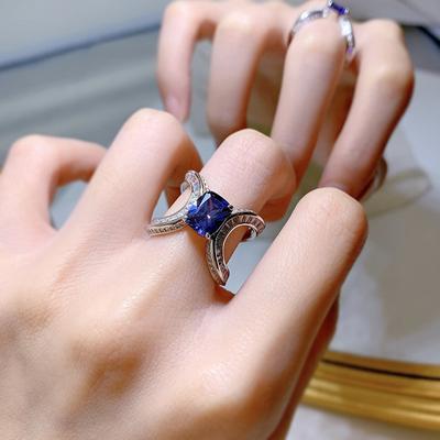 Moda 18K białe złoto 7*9MM szafirowy fasetowany pierścionek z kamieniami szlachetnymi zaręczynowy prezent na rocznicę 925 srebro biżuteria