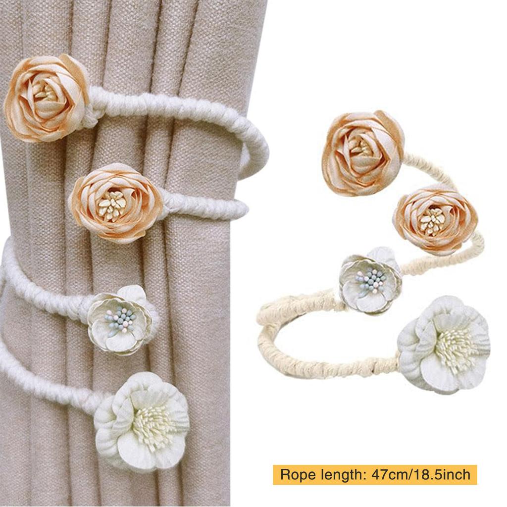 Rose Flower Curtain Tieback No Drill Hooks Creative Living Room Window Rope Tie Flower Curtain Holdbacks for Home Decor