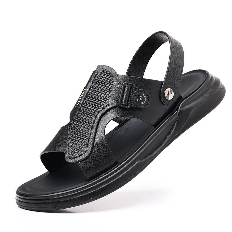 

Мужские сандалии, летние уличные пляжные тапочки, домашние тапочки для отдыха, нескользящая обувь с мягкой подошвой на толстой подошве, мужские кожаные сандалии 38 чёрный