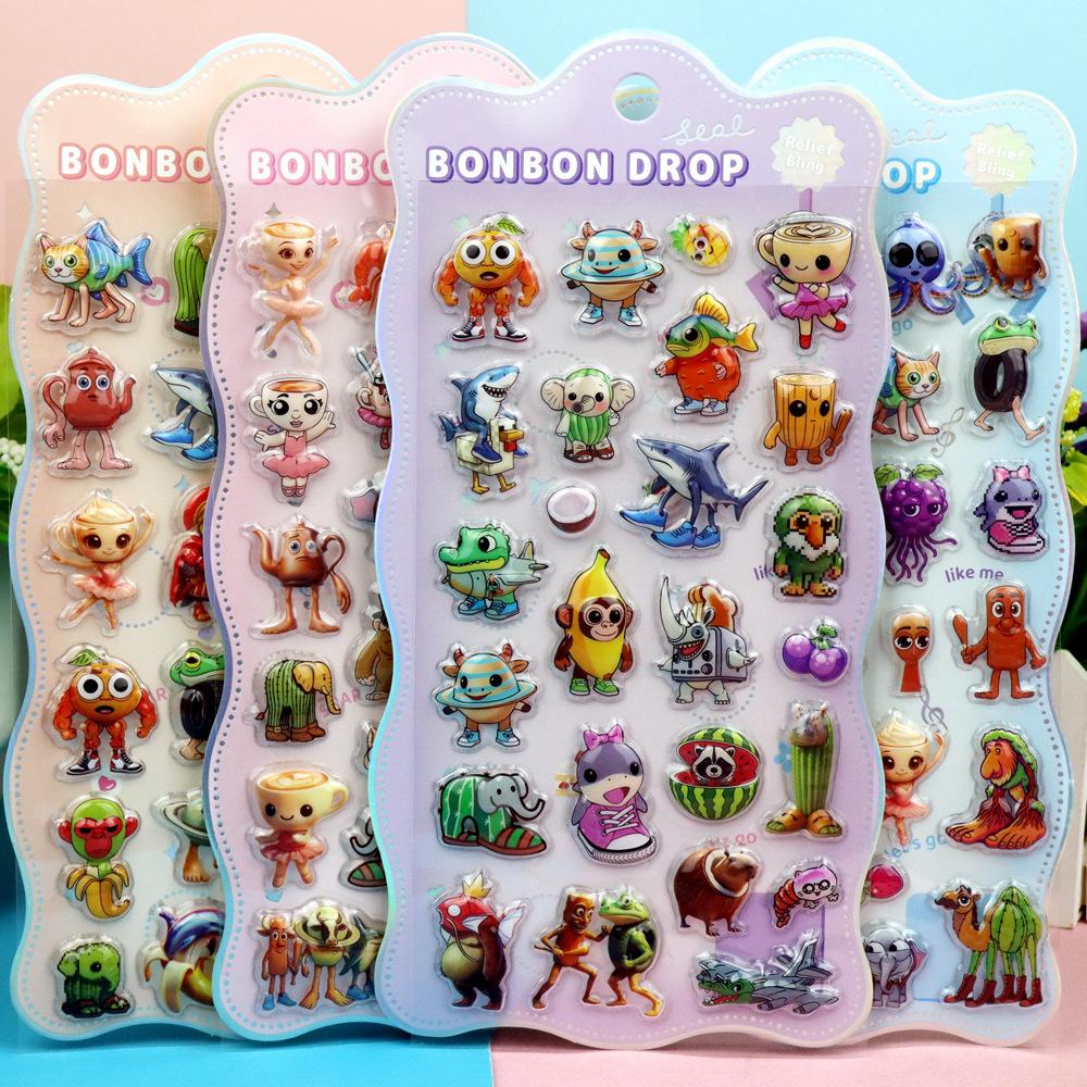 Italian Brainrot Animals Bubble Stickers 3D for Kids DIY Phone Laptop Tung Tung Sahur Cartoon Cute Puffy Stickers Toys Gifts