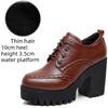 Brogue Damenschnürschuhe im britischen Stil aus Leder mit klobigen Absätzen, High Heels, wasserdichter Plateau-Sohle, runder Spitze, tiefem Ausschnitt