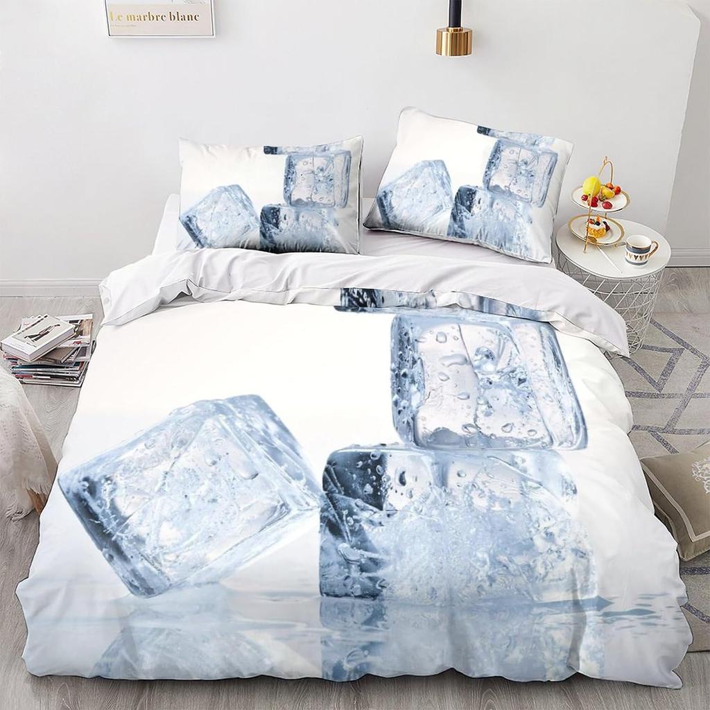 Ice Cube Duvet Cover Set 3D Ice Pattern Twin Queen Bedding Set Microfiber Summer-Cool Comforter Cover for All People 2/3 Pieces