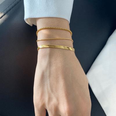 COOL 18K PVD Gold Plated 316L Stainless Steel Fashion Thin Dainty Stackable Flat Snake Chain Bracelet Gifts for Women