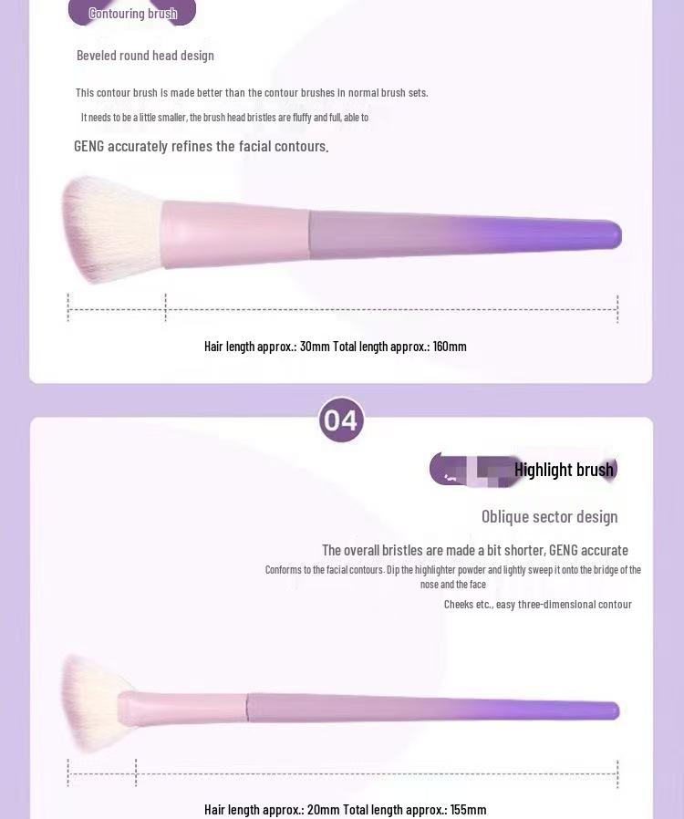Cross Star Dai Zi 10-Piece Makeup Brush Set: Eyeliner, Nose Shadow, and Beginner Brushes in Milk Purple