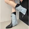 Fashion New Fashion Style Women's Cowboy Boots Pointed Toe Thick Heel Female Luxury Short Boots Large Size Bow Trouser Boots for Women