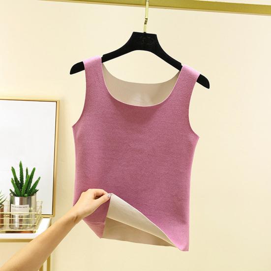 Autumn Winter DE Velvet Thermal Vest O-neck Sleeveless Tank Top Solid Color Seamless Warm Underwear Bottoming Tops