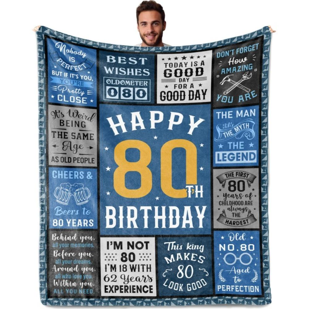 80. Geburtstag Geschenkdecke Druck Weiche und Bequeme Flanelldecke für Sofa Bett Wohnzimmer