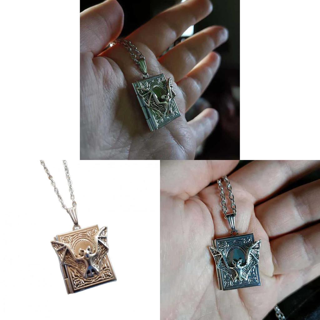 Gothic Punk Bat Book Chain Necklace For Women And Men With Alloy Material