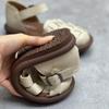 Johnature Sandalias casuales de cuero genuino para mujer, zapatos planos cómodos y versátiles con suela suave y transpirable