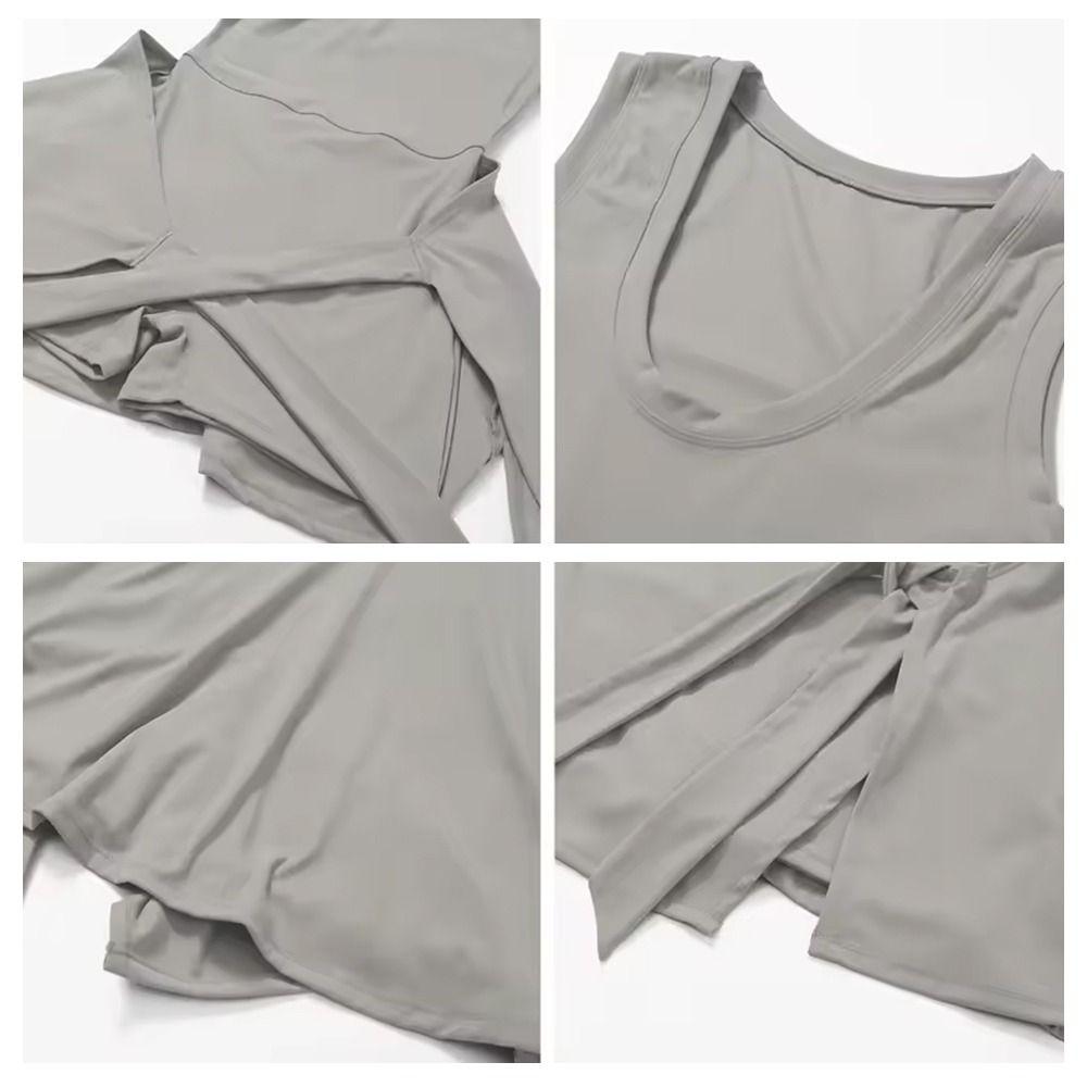 Sleeveless Fake Two Pieces Sport Dress Lace Up Badminton Skirts Women Tennis Dress  Fitness Clothes