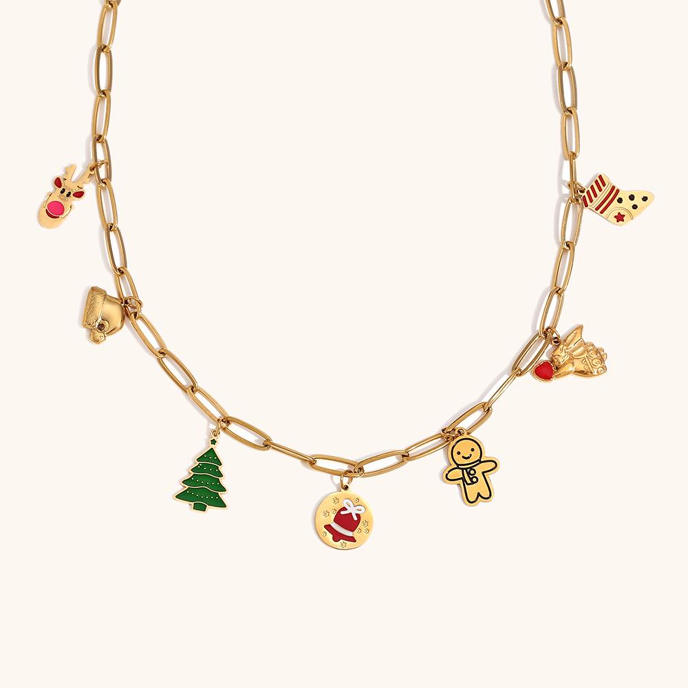 18K Gold-Plated Stainless Steel Holiday Bracelet & Christmas Pendant Necklace