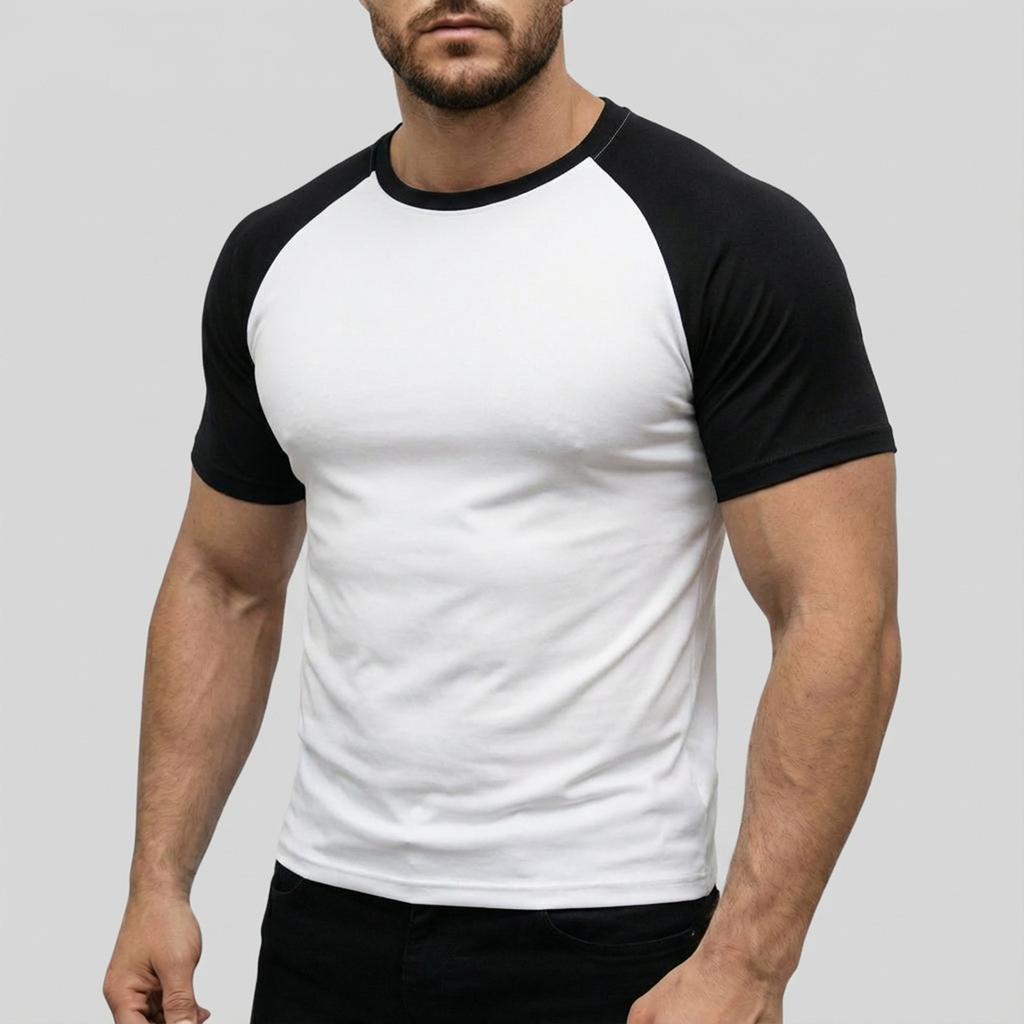Pánské tričko s barevnými bloky, raglánovými rukávy a kulatým výstřihem Pánské ležérní módní tričko