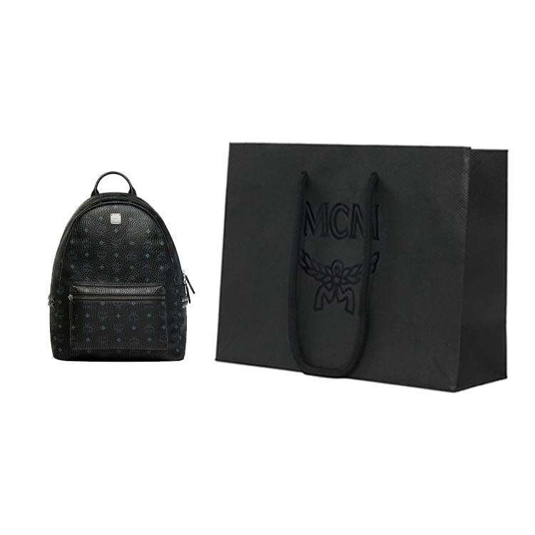New MCM Stark Backpack Visetos Side Studs Medium Black MMK6SVE38BK001