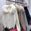 Autumn Winter Casual Hooded Fur Collar Short Knitted Jacket Women's Coat