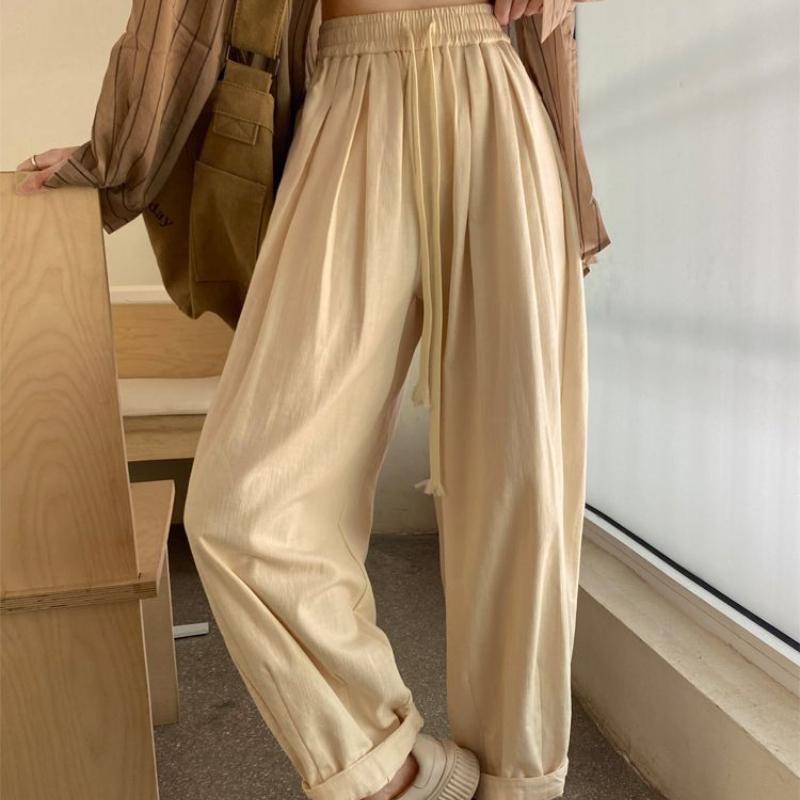 Women's Beige Cargo Pants | High-Waist Enzyme-Washed Cotton Japanese-Style Loose Lantern Carrot Straight Wide-Leg Casual Trousers for Spring-Autumn