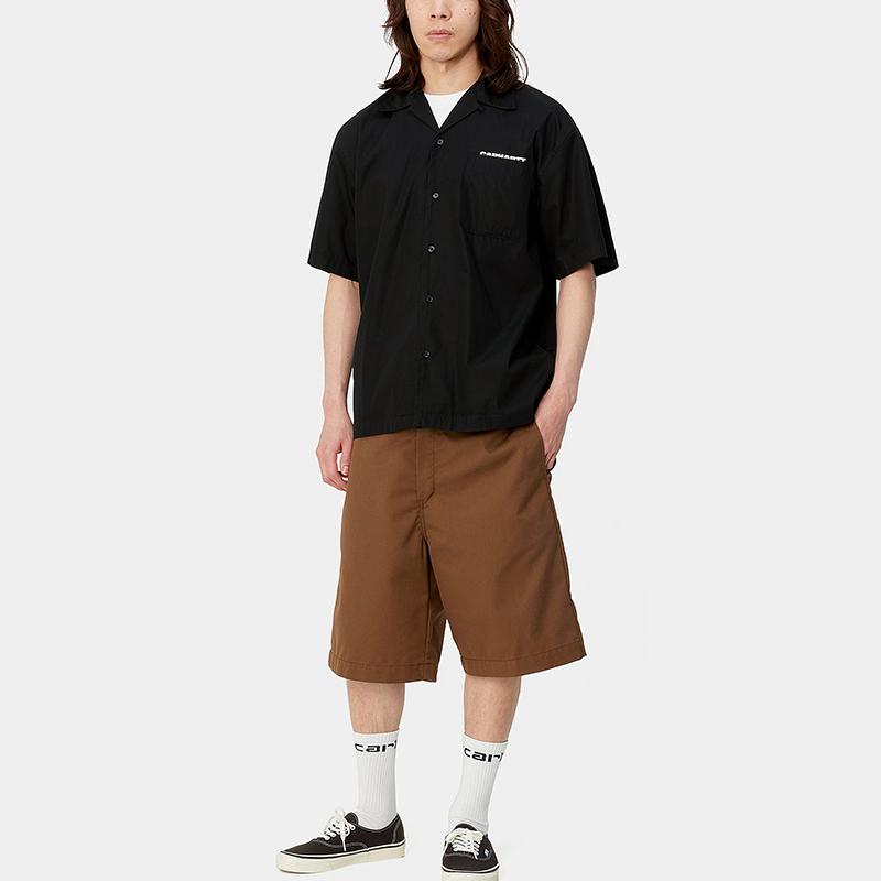 Carhartt WIP Loose Fit Button Cuban Collar Short Sleeve Shirt Men Shirts Black I033026-0D2-XX