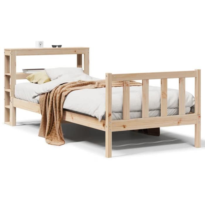 VidaXL Bed Frame with Headboard 75x190 Cm Solid Pine Wood, Bed, Bedroom Furniture, Wooden Bed, Bed 3305745