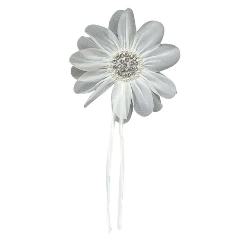 

Rhinestones Lace Flower for Handcraft Project Materials Kits Wedding Gown Formal Dress Headband Hat Sewing On Appliques білий