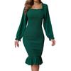 Women's Solid-Color Long-Sleeve Square-Neck Bodycon Dress