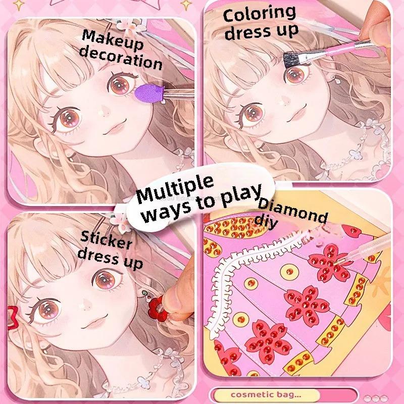 Princess Craft Kit Make-up, 2025 Neues Malen Prinzessin Buch Make-up Bastelsets Folienkunstbücher, Basteln DIY Make-ups, Kinder Make-up Sets für Mädchen 5-8