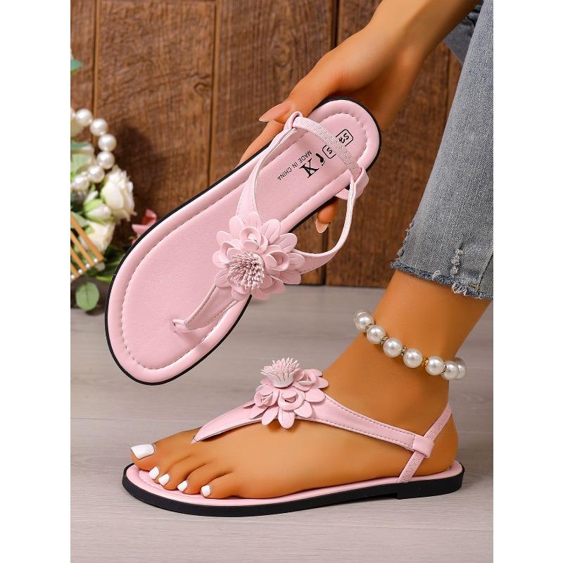 Flat Heel Sandals Women's Summer New European and American Foreign Trade One Line Buckle with Flip Toe Herringbone Beach Large Size Sandals
