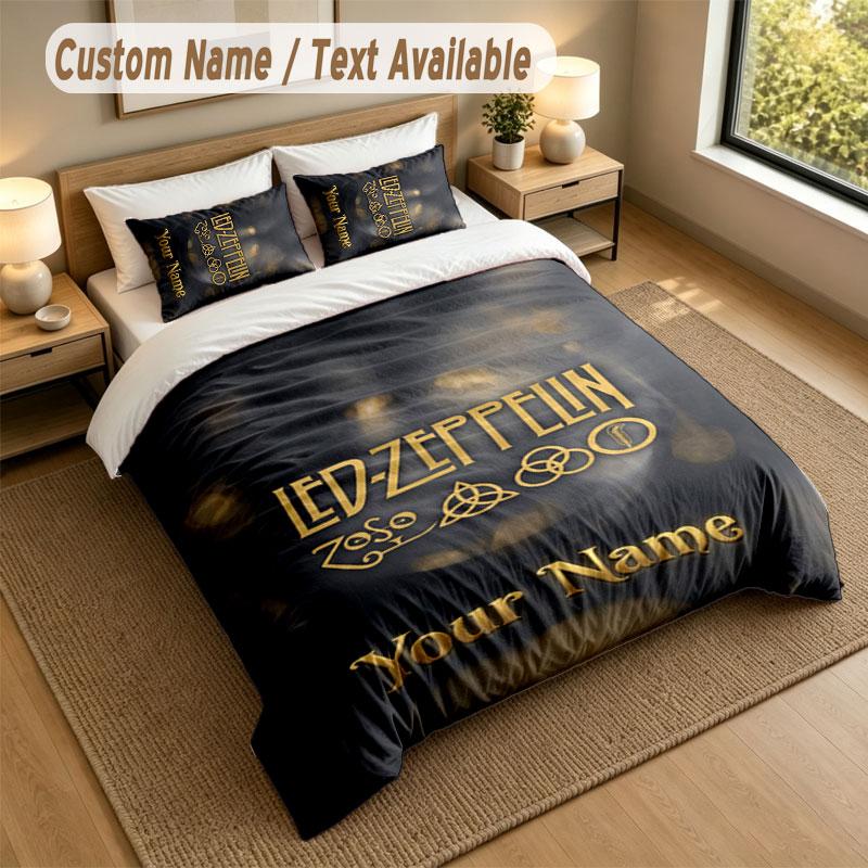 Bedding Set 1 Duvet Cover 2 Pillowcases Led Zeppelin Print Soft Bed Linen Bedroom Decor