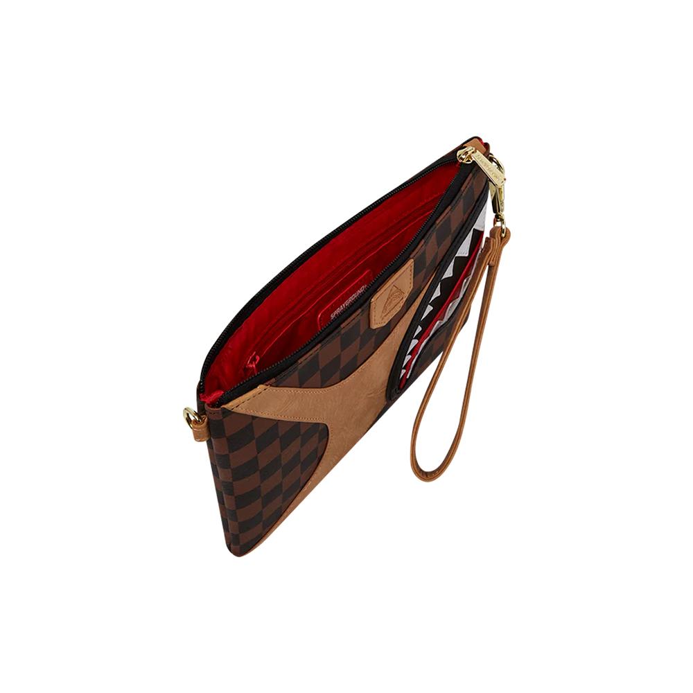 Sprayground Shark Large Logo Checkerboard Retro Personality Casual PVC Clutch Unisex clutch Brown W1145201