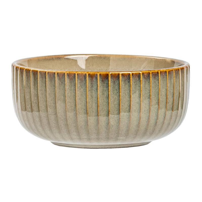 Embossed Vertical Rice Bowl Kiln-Changed Ceramic Bowl Household Salad Bowl Noodle Bowl Round Small Bowl Minimalist Tableware