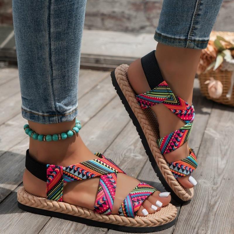 Sandals Women's Spring New Flat-soled Student Roman Shoes Beach Sandals Soft-soled Cross Large-size Women's Shoes