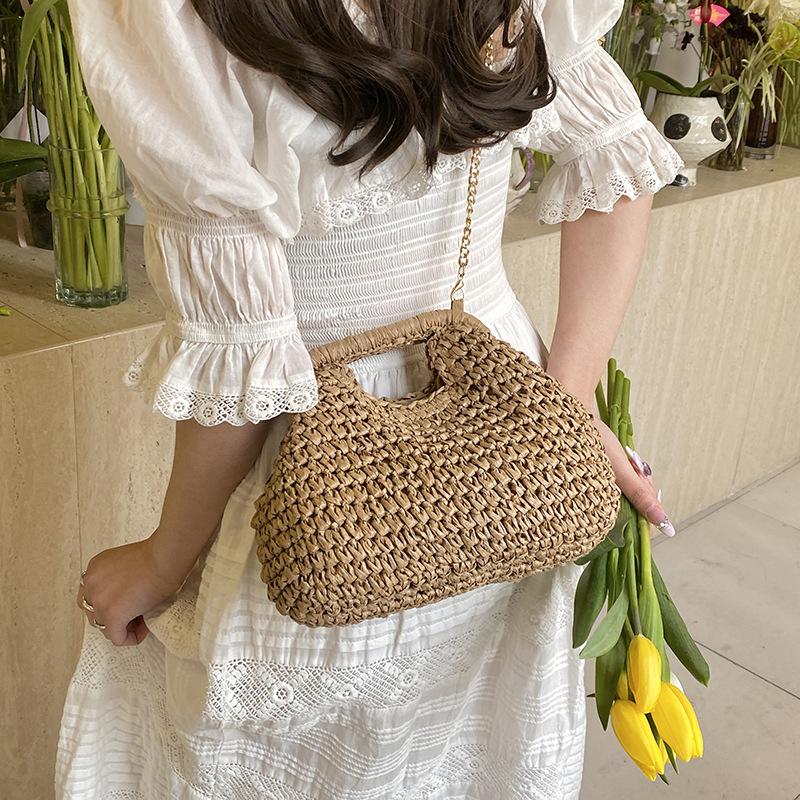 Clutch Retro Bags Yogodlns Woven For Women Straw Shell Chain Handbag Messenger Bag Ladies Holiday Beach Ecofriendly Crossbody Bag
