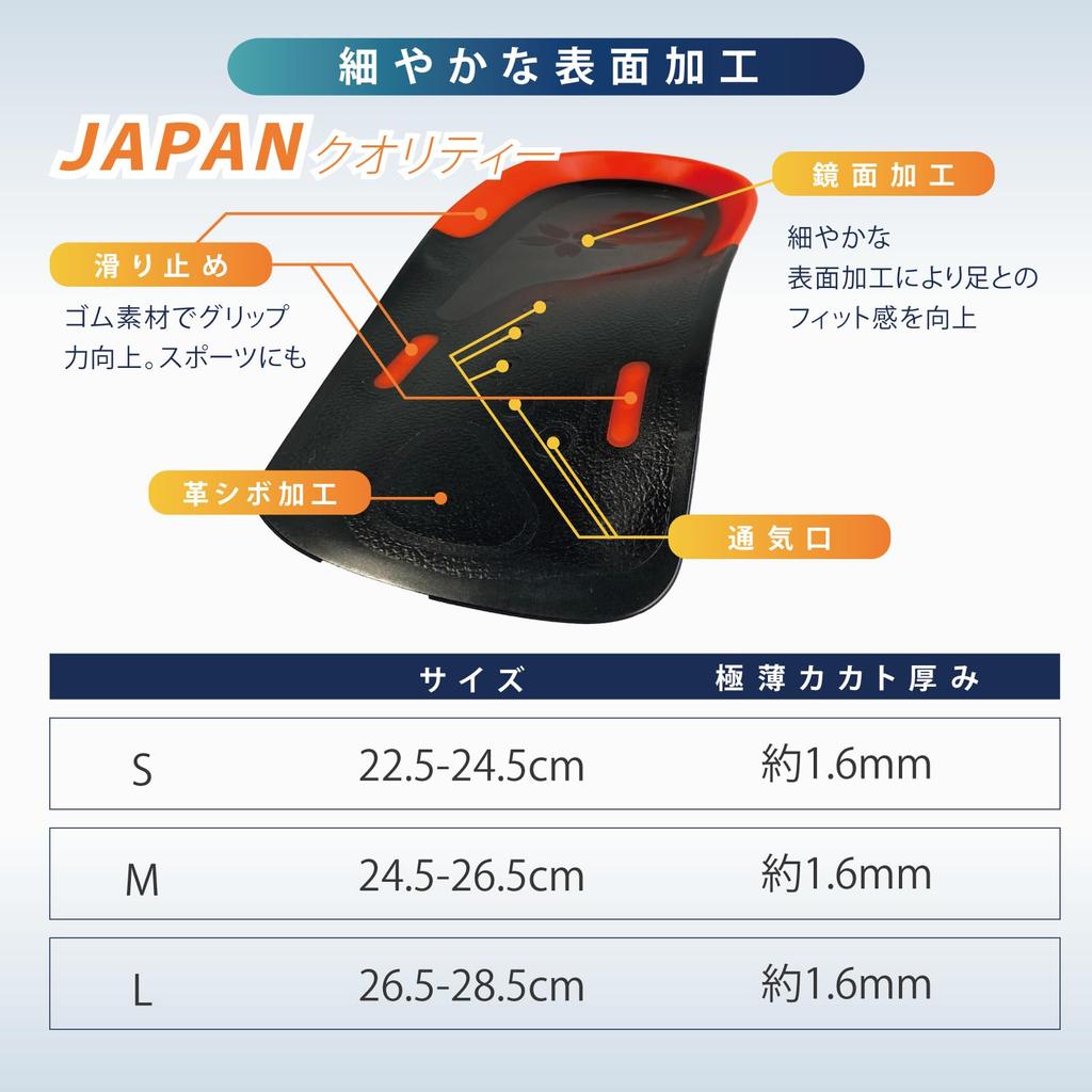 ASHIMARU Half Made In Thin Arch Support for All Relieves and Heel Flat Support for Everyday and Safety Shoes Insole, Japan, Shoes, Knee, Hip,