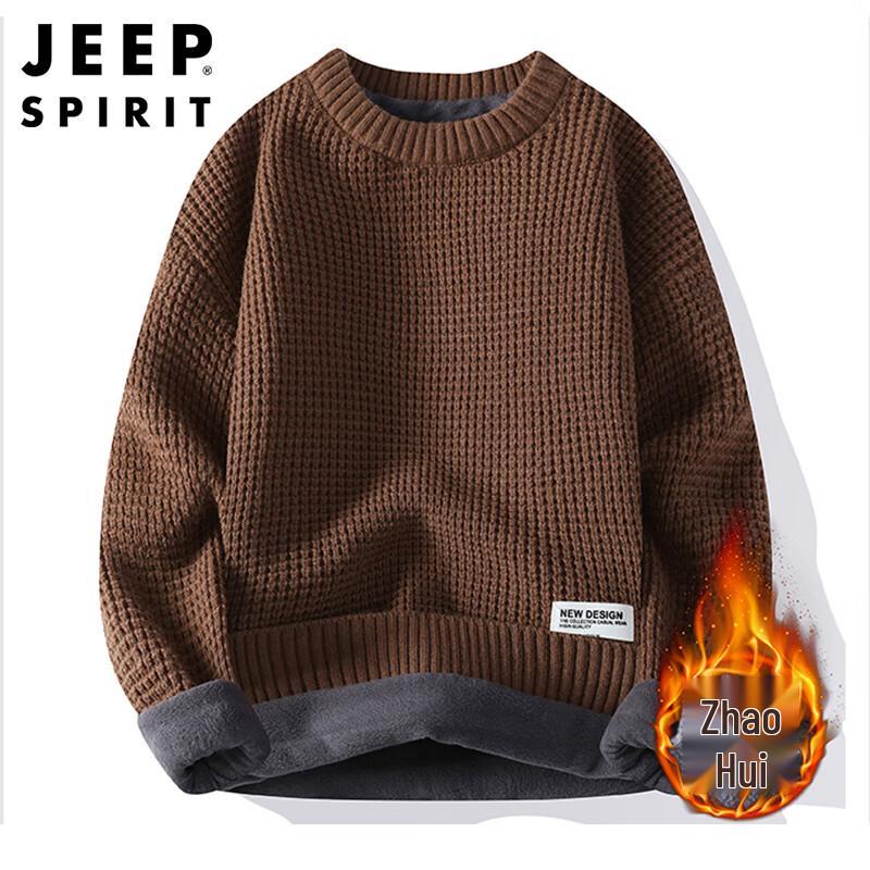 JEEP SPIRIT Men's Winter Fleece-Lined Crew Neck Knit Sweater