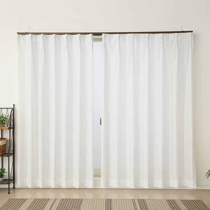 Lace Flame Hard to See Outside During the UV 4185 Striped Width 100 x Length 198 Set of 100 x 198 Curtains, Mirror, Retardant, Day, Protection, White,
